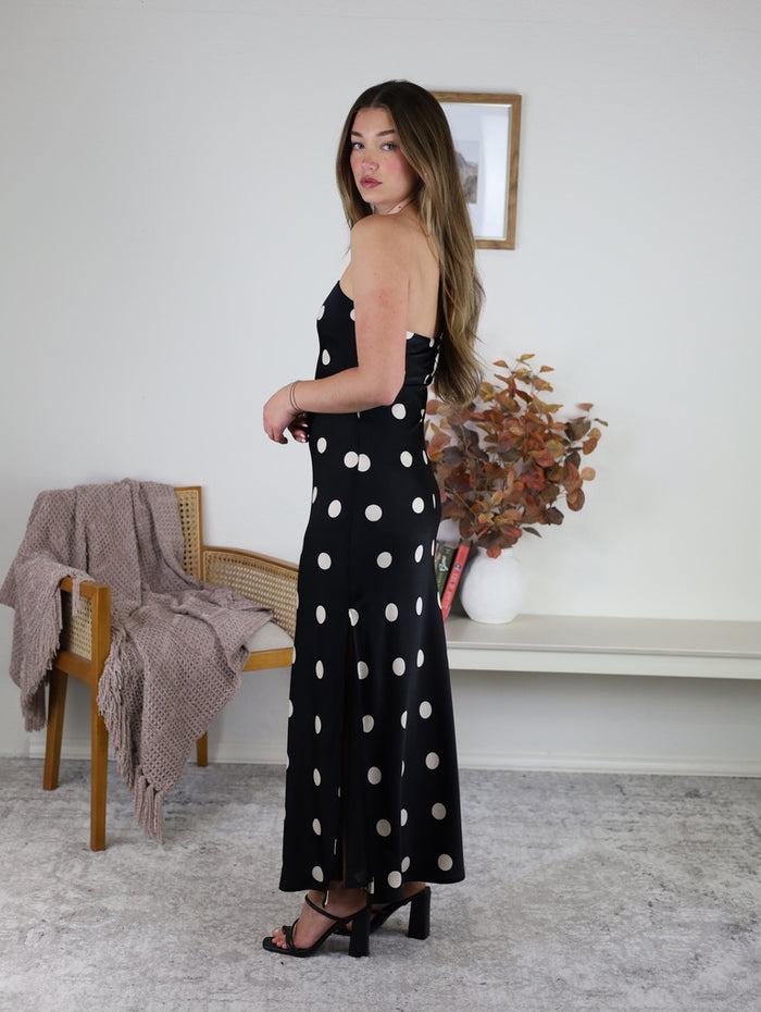 Rudi Polka Dot Strapless Maxi Dress