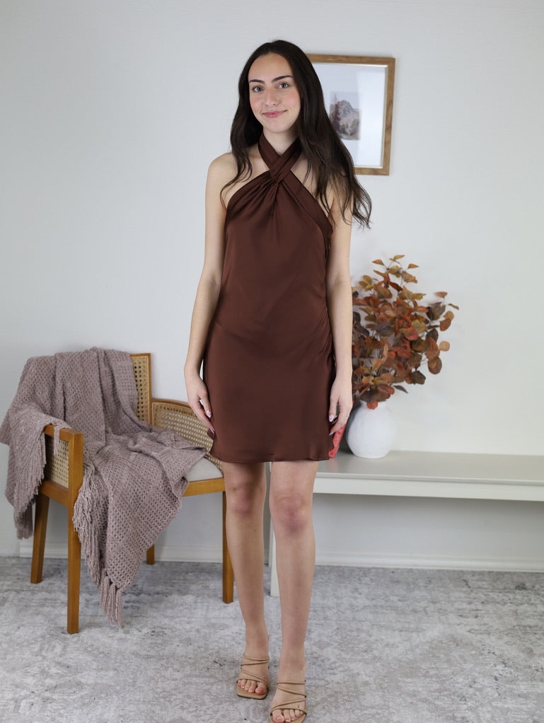 Daze Criss Cross Halter Mini Dress