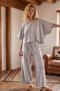 Sewn and Seen - Brushed Stretch Boxy Top & Wide Leg Pant Set: BURGUNDY / L