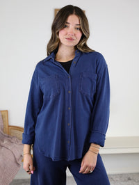 Reese Jersey Denim Button Up