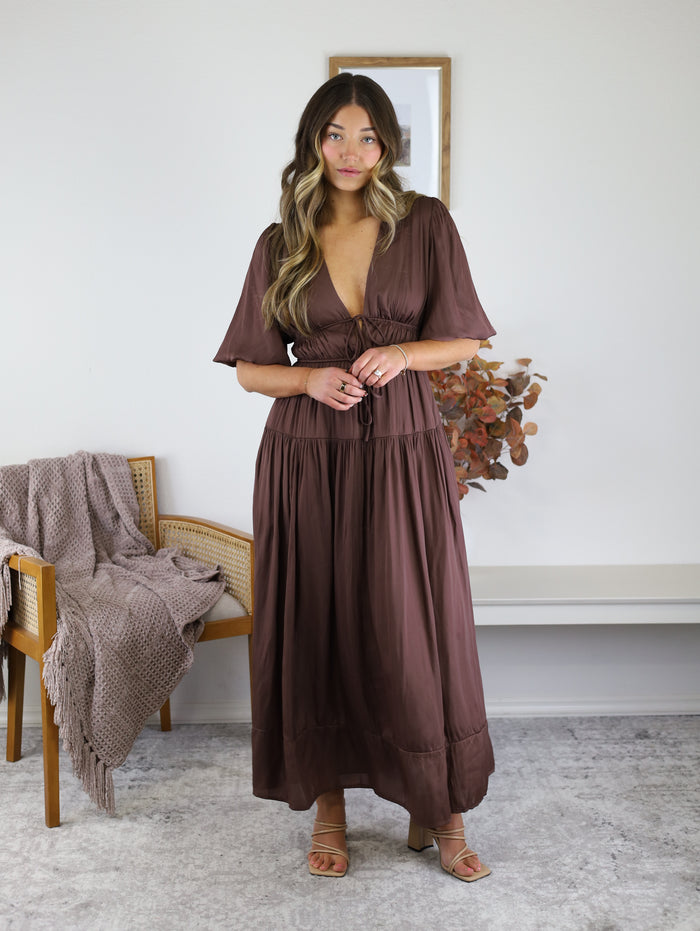 Randi Silky Bubble Sleeve Midi Dress