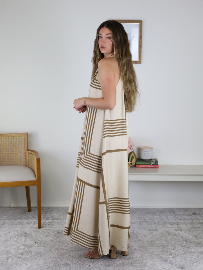 Leia Geo Print Halter Maxi Dress