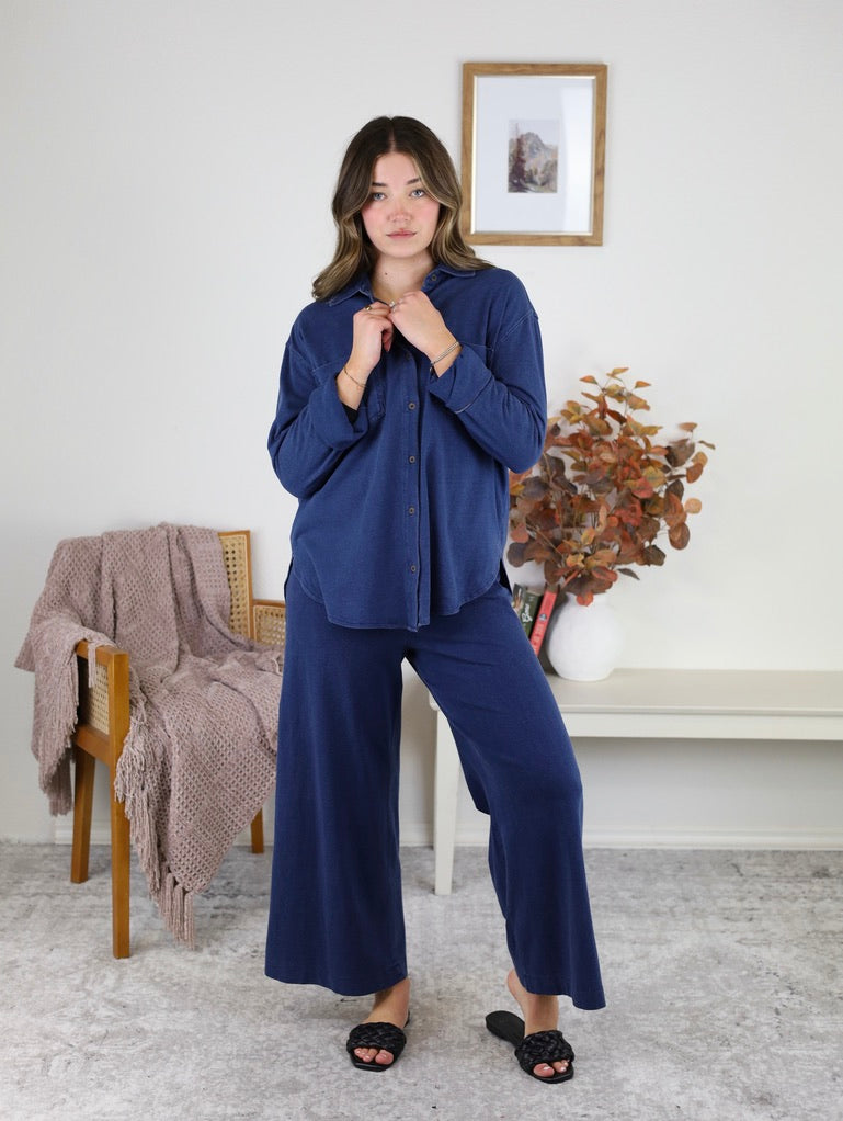 Reese Jersey Denim Button Up