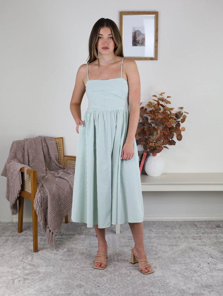 Anderson Striped Midi Dress - Green