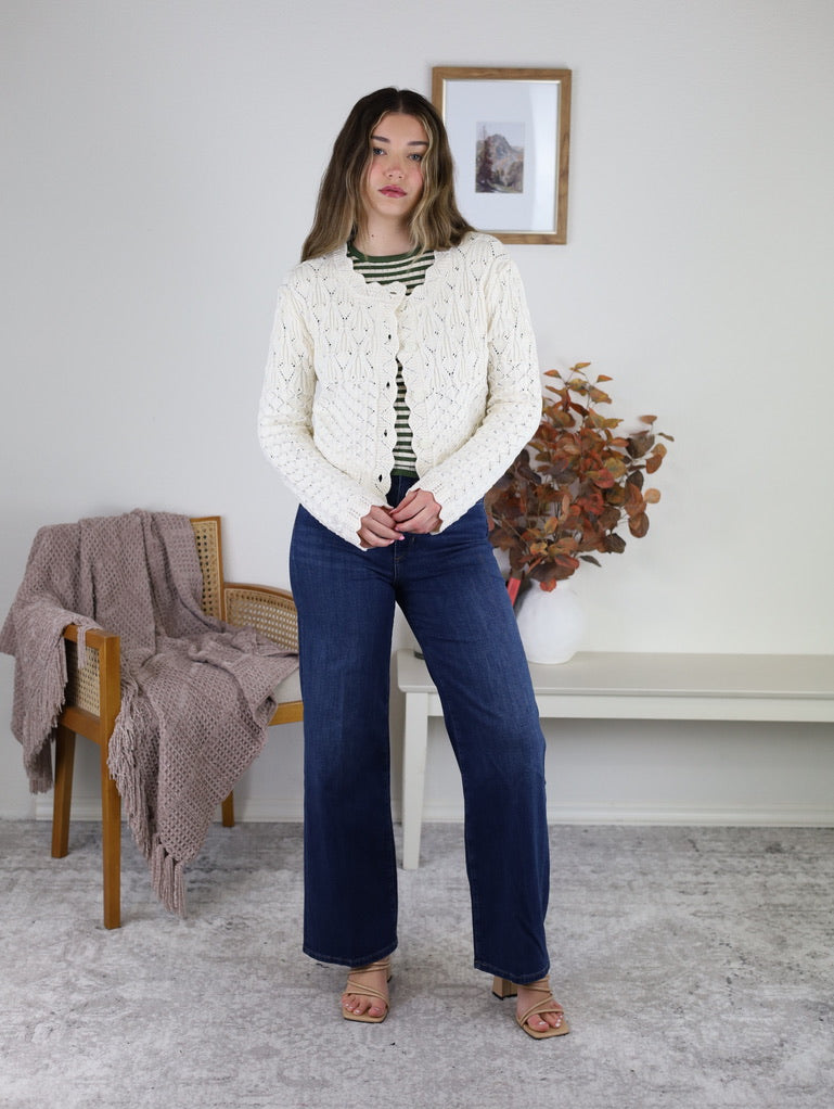 Inez Pointelle Knit Cardigan