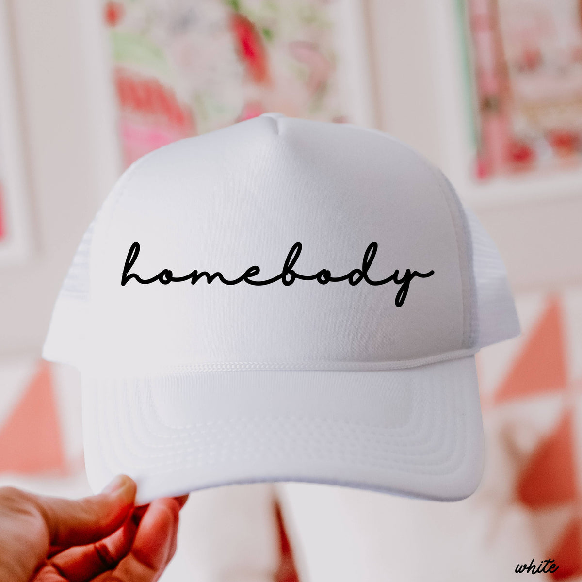 Chloe Vs Tank - Homebody Cursive Trucker Hat *12 Colors: Black/Black