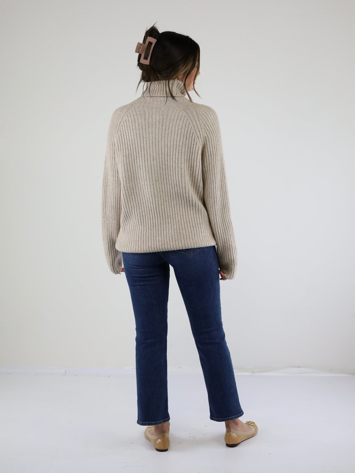 Helen Ribbed Knit Turtleneck Sweater-Oat
