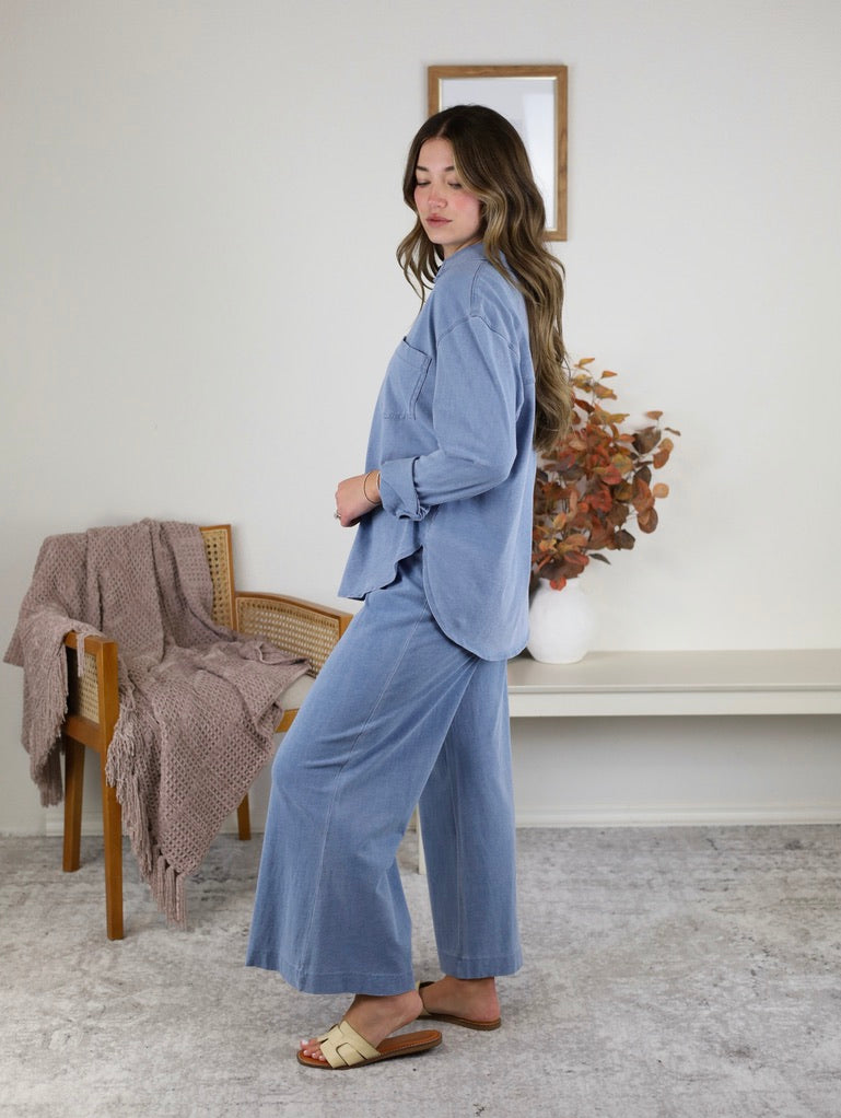 Reese Jersey Denim Button Up
