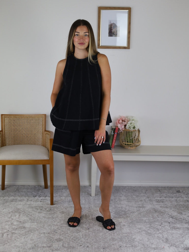 Kitty Contrast Stitching Top