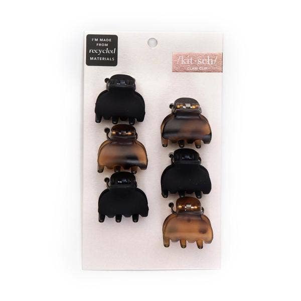 KITSCH - Recycled Plastic X-Small Claw Clips 6pc - Black & Tort