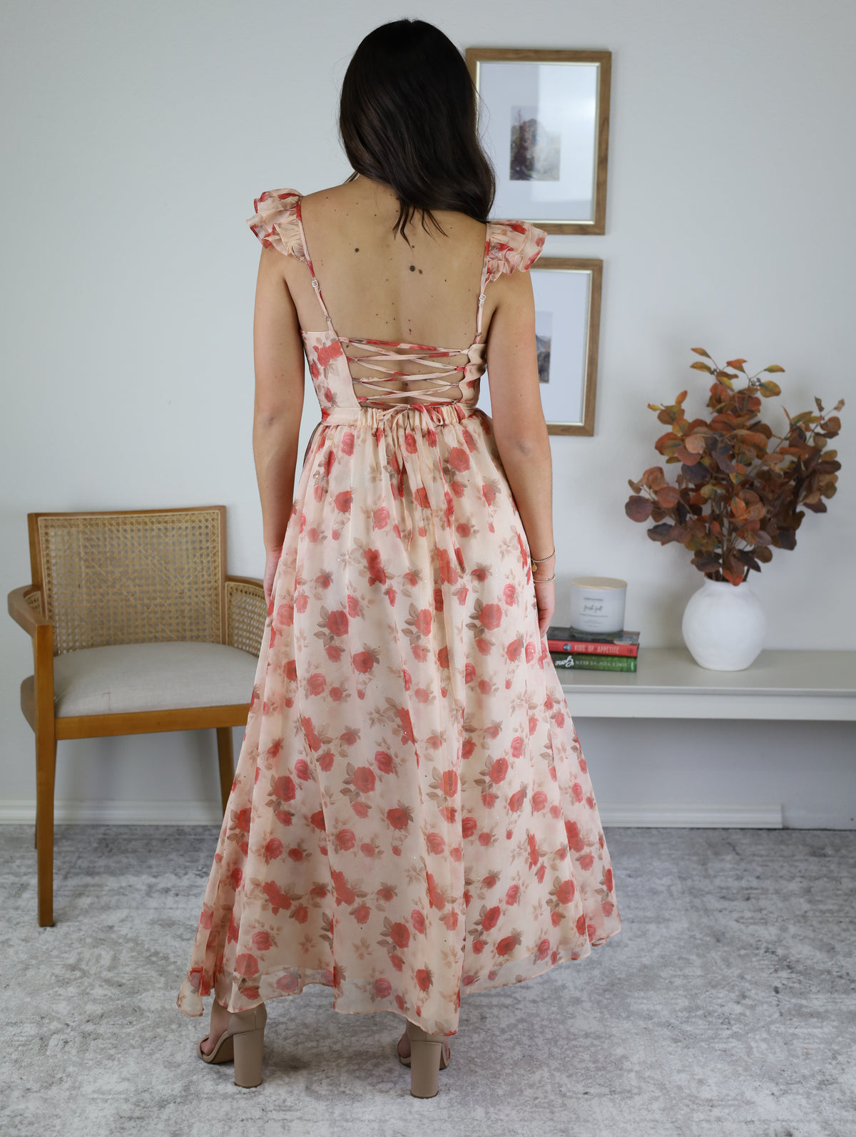 Blushing Rose Print Midi Dress