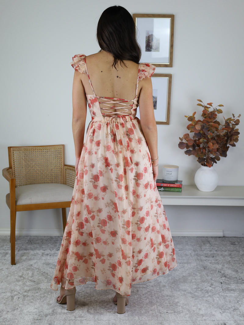 Blushing Rose Print Midi Dress