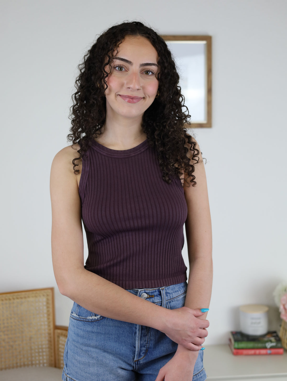 Vintage Wash Ribbed Tank - Plum