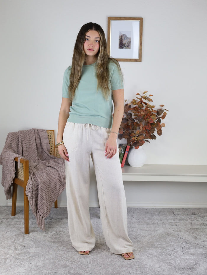 Helen Linen Blend Wide Leg Pant - Natural