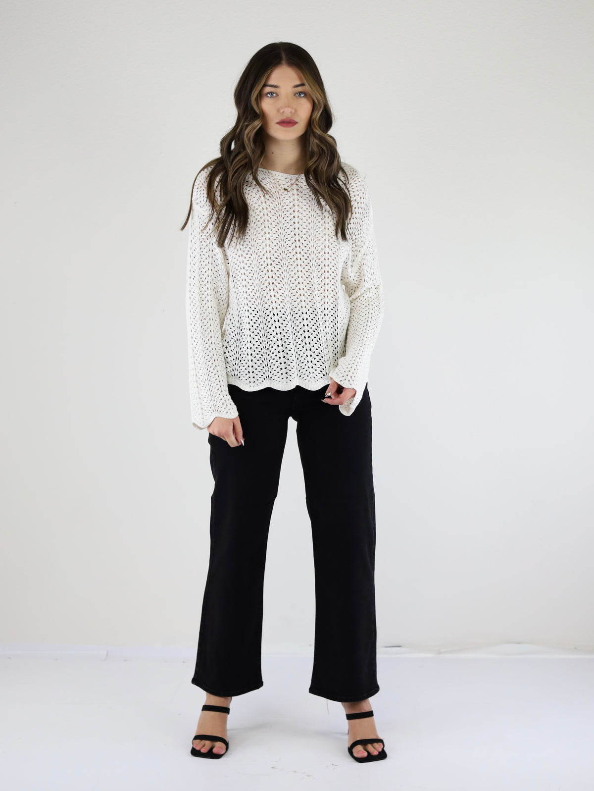 Burl Crochet Sweater-White