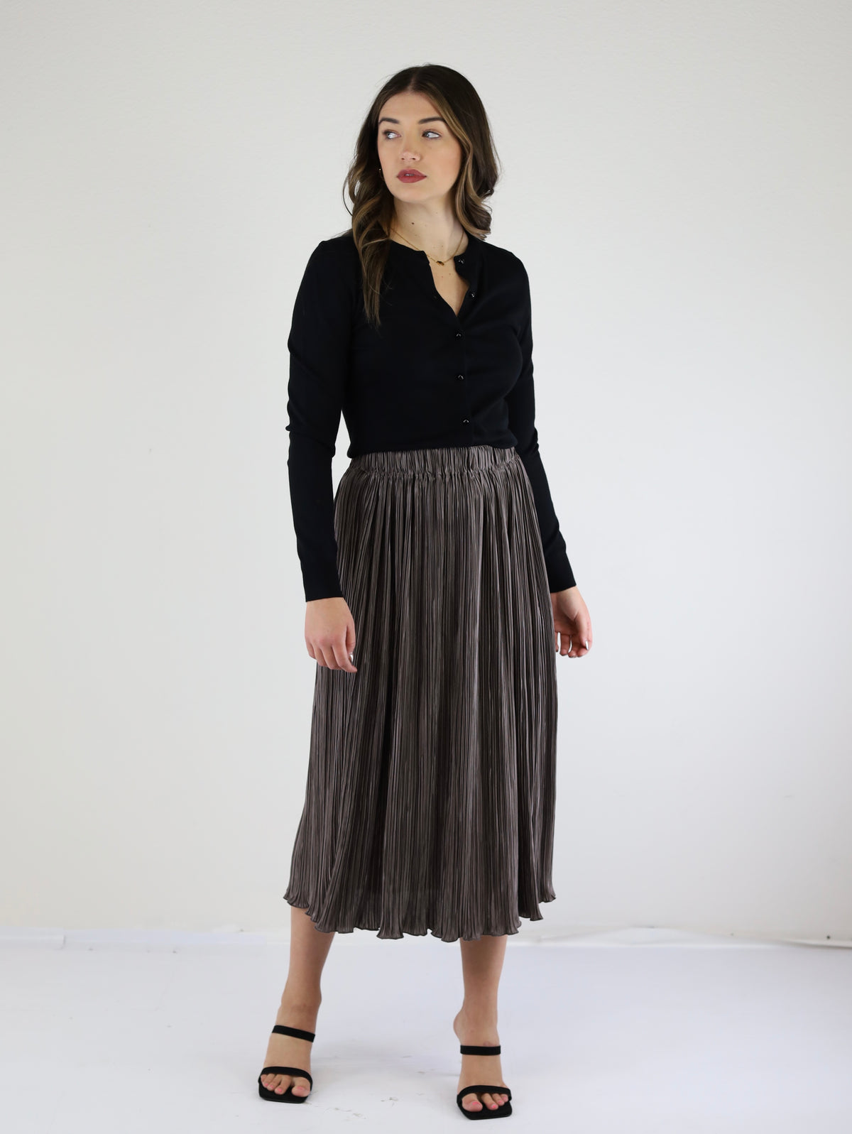 Satin Pleated Elastic Waist Skirt