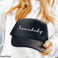 Chloe Vs Tank - Homebody Cursive Trucker Hat *12 Colors: Black/Black