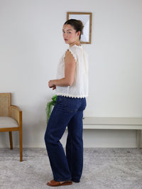 Greta Lace Edge Sleeveless Swiss Dot Top