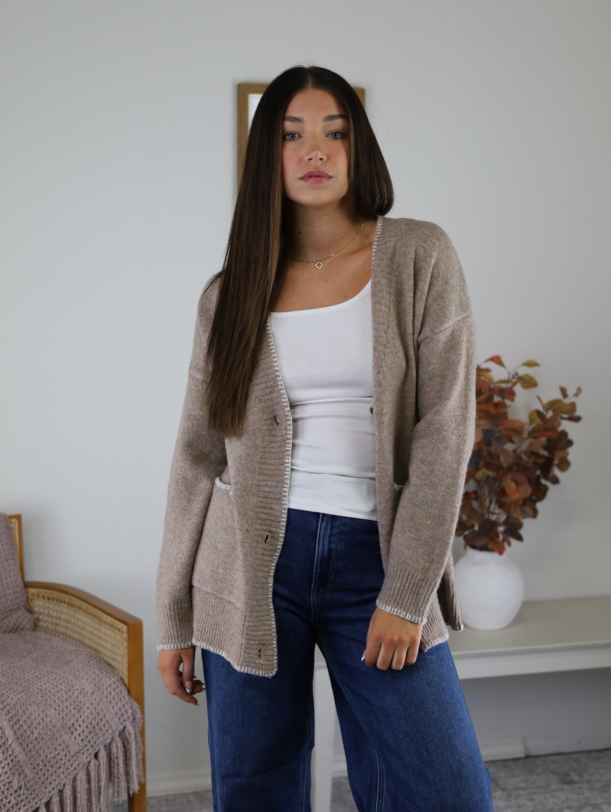 Contrast Stitch Knit Cardigan