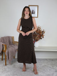 Asher Side Gather Polka Dot Midi Dress