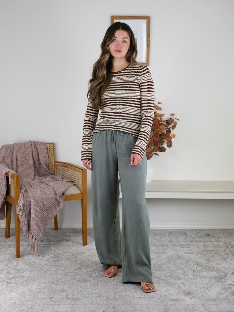 Stevie Linen Blend Wide Leg Pant - Spruce