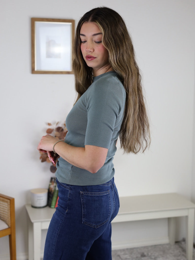 Hayes Classic Solid Rib Knit Sweater - Kale