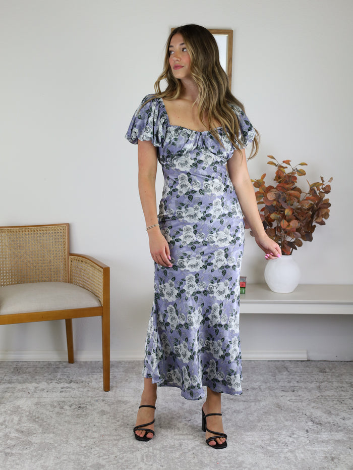 Sweetie Satin Floral Midi Dress