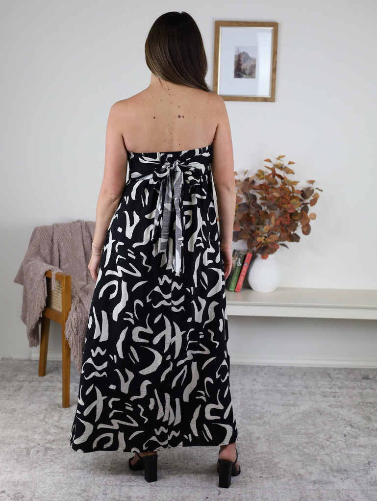 Modern Possibilities Strapless Drape Back Maxi Dress