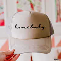 Chloe Vs Tank - Homebody Cursive Trucker Hat *12 Colors: Black/Black