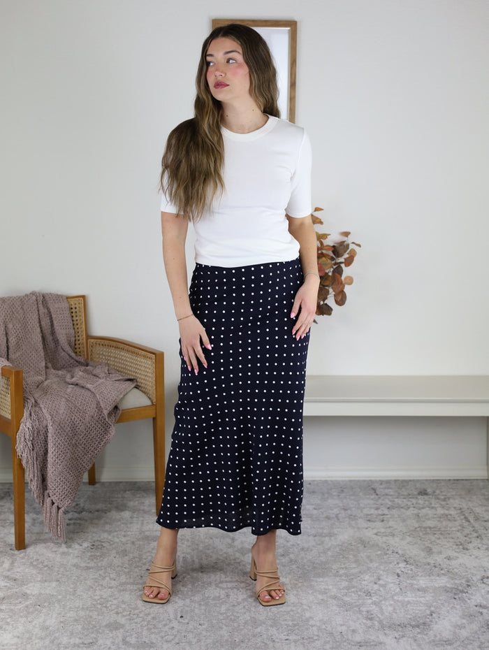 Millie Polka Dot Midi Skirt - Navy