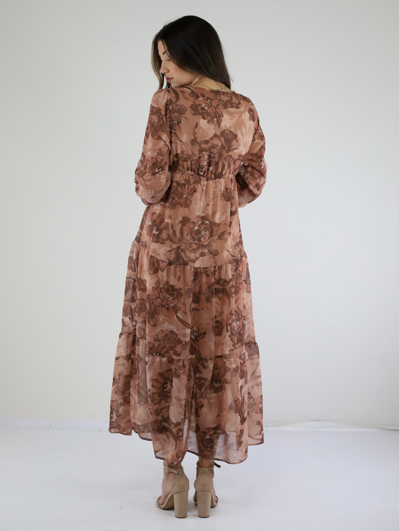 Autumn L/S Floral Printed Tiered Dress
