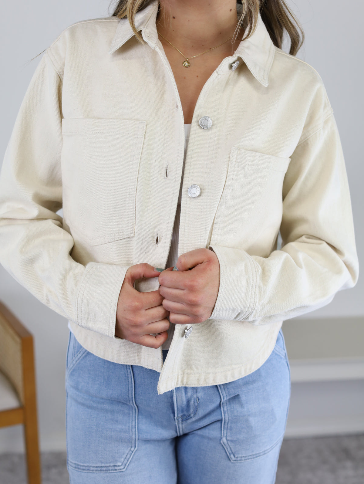 Zara Cropped Denim Jacket - Sand