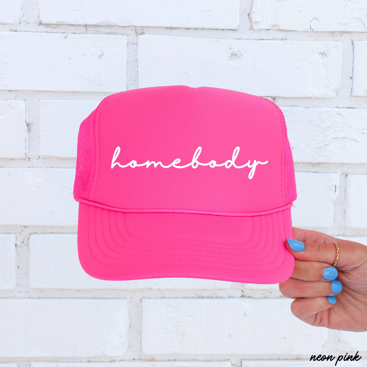 Chloe Vs Tank - Homebody Cursive Trucker Hat *12 Colors: Black/Black