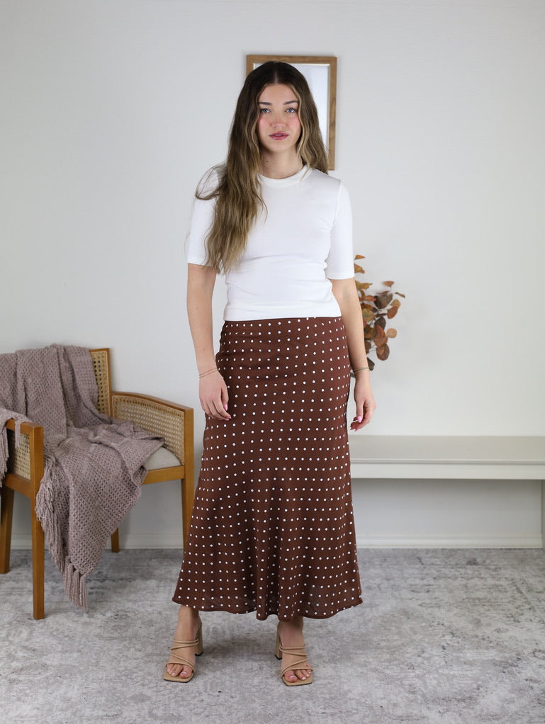 Millie Polka Dot Midi Skirt - Chestnut