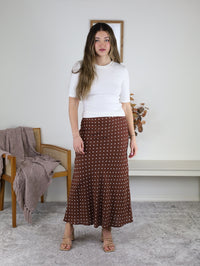 Millie Polka Dot Midi Skirt - Chestnut