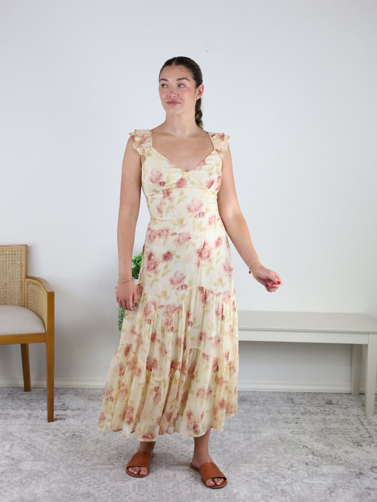 Raven Ruffle Strap Tiered Midi Dress