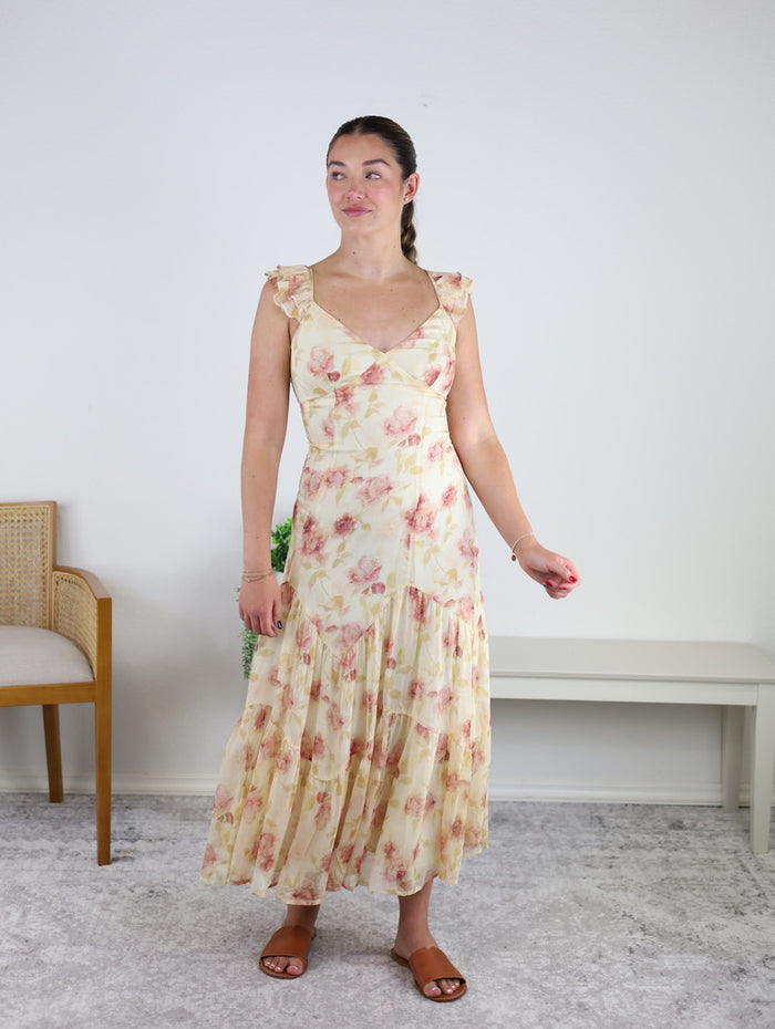 Raven Ruffle Strap Tiered Midi Dress