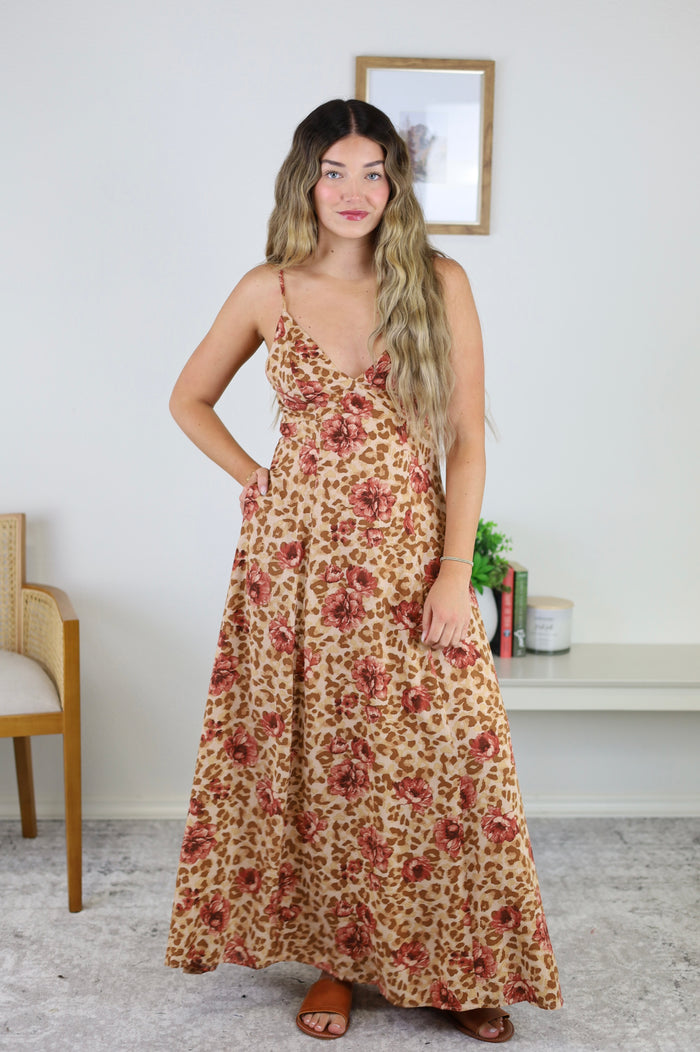 Mari Printed Open Back Maxi Dress