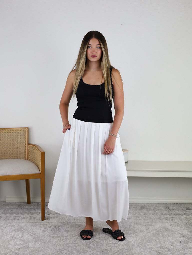 Marty Smocked Waist Midi Skirt - White