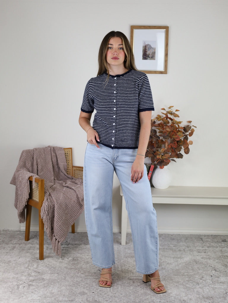 Ulla Striped Short Sleeve Button Cardigan