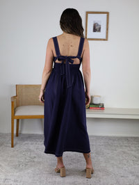 Bethany Linen Contrast Stitch Midi Dress