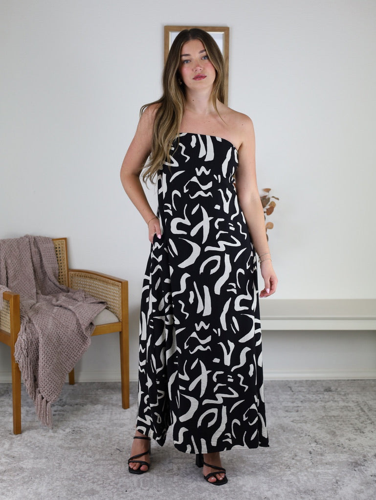 Modern Possibilities Strapless Drape Back Maxi Dress