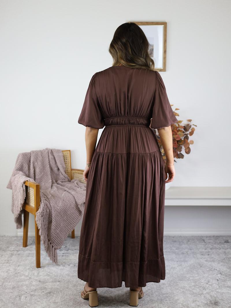 Randi Silky Bubble Sleeve Midi Dress