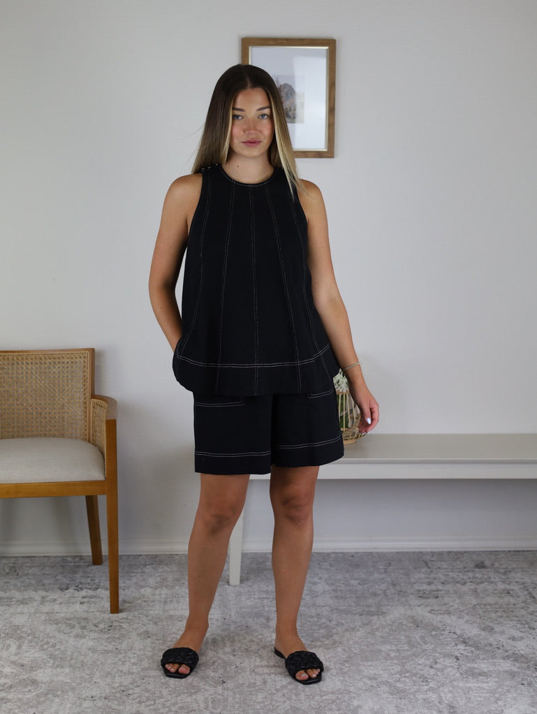 Kitty Contrast Stitching Top