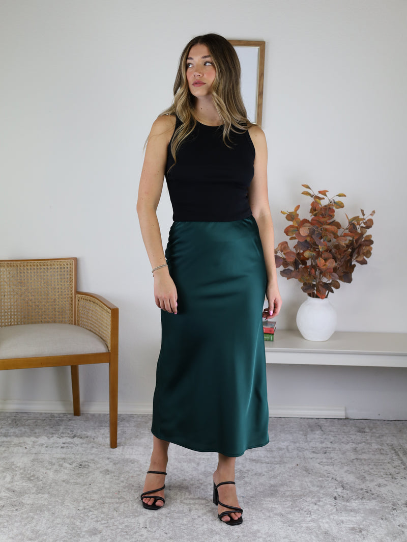 Rose Satin Maxi Skirt