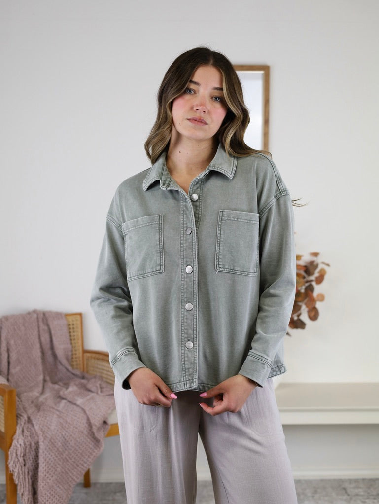 Wendy Garment Dyed Knit Denim Shacket