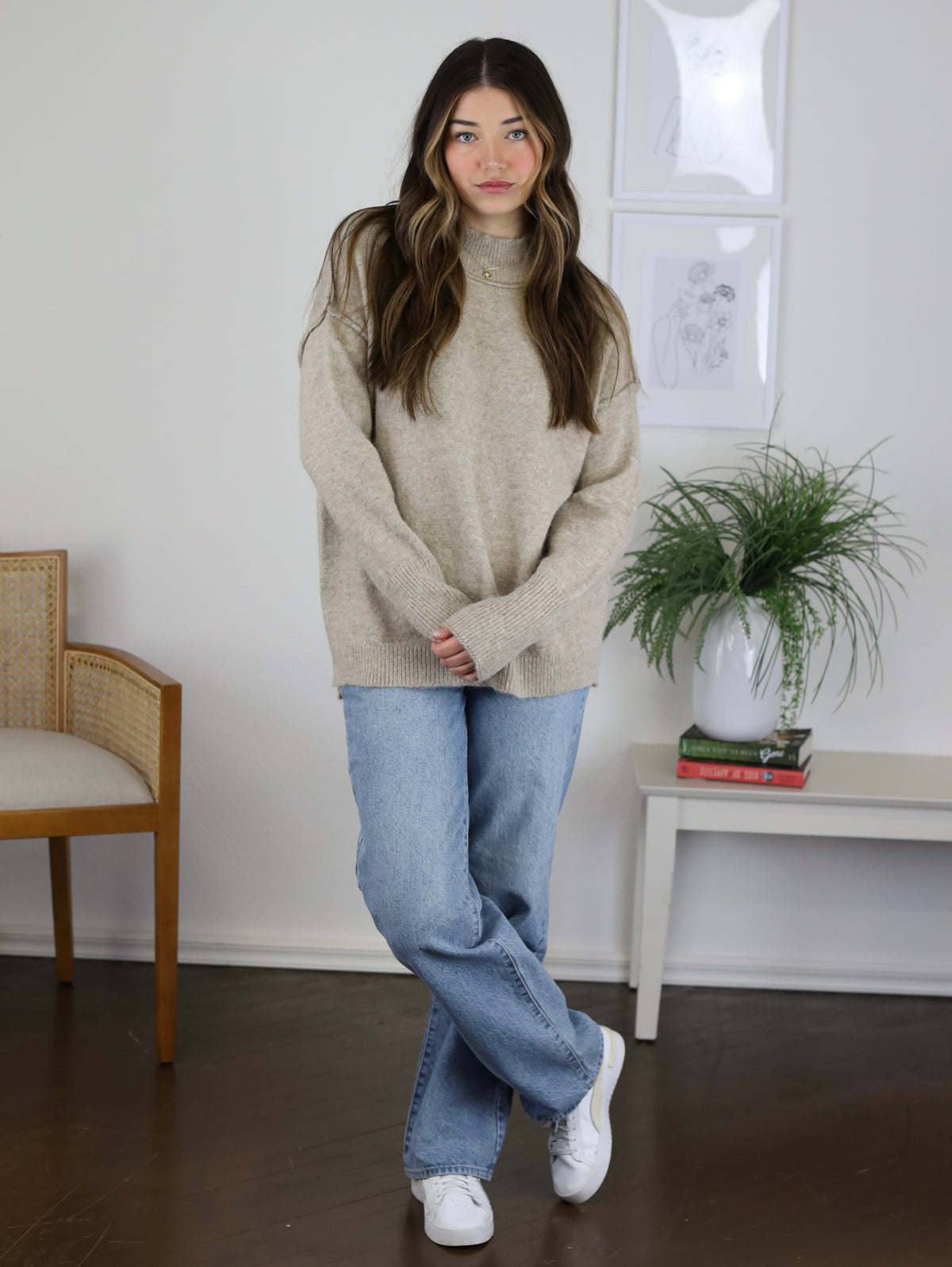 Ella Mock Neck Sweater- Taupe