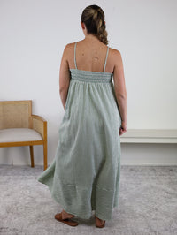 Endsley Embroidered Smocked Striped Maxi Dress