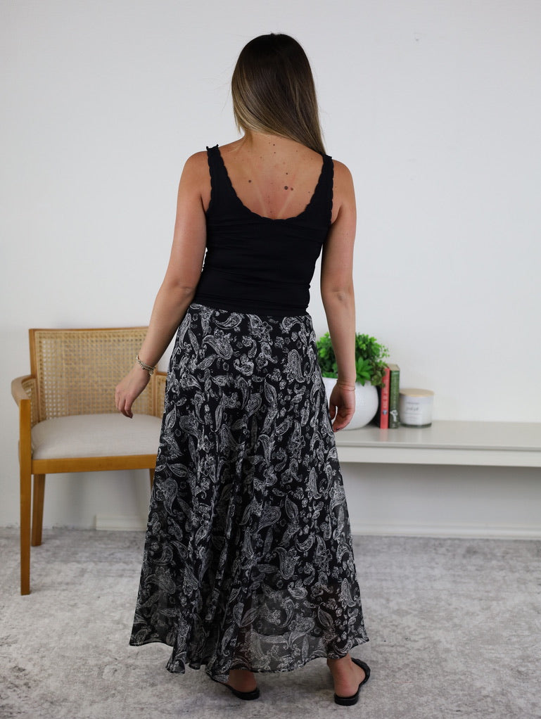 Longview Flowy Midi Skirt - Black