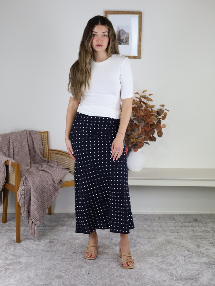 Millie Polka Dot Midi Skirt - Navy